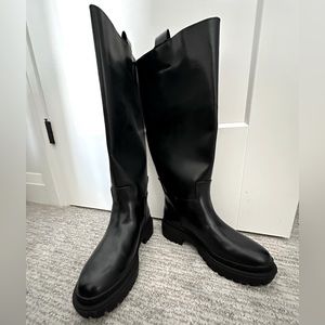 Black knee high lug style boot